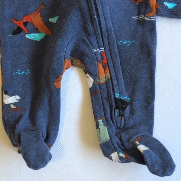 carter's preemie cotton dino 2-way zipper footie sleeper pajamas with mitts - Picture 2 of 6